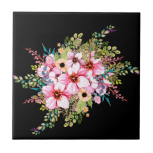 Schöne Blume Pop Black Fliese