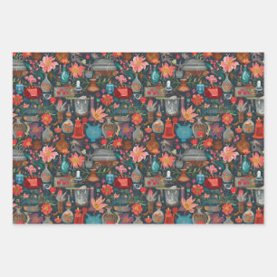 Schöne Blume Pots Vases Kernmuster Geschenkpapier Set