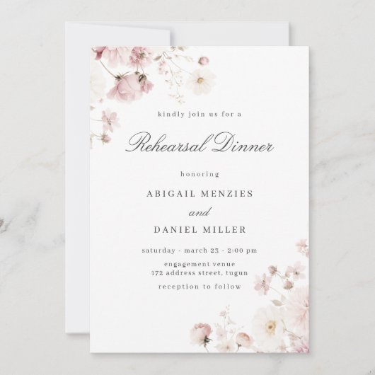 Schöne Blume Probe Abendessen Einladung (Vorderseite)