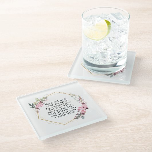 Schöne Blume Psalm 91 Glas Untersetzer (Schrägansicht)