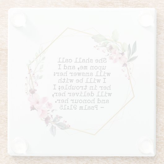 Schöne Blume Psalm 91 Glas Untersetzer (Rückseite)