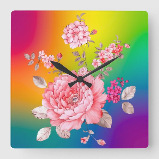 Schöne Blume Quadratische Wanduhr (Vorderseite)