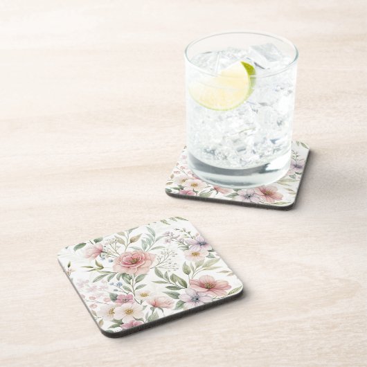 Schöne Blume rosa Muster Getränkeuntersetzer (Rechte Seite)