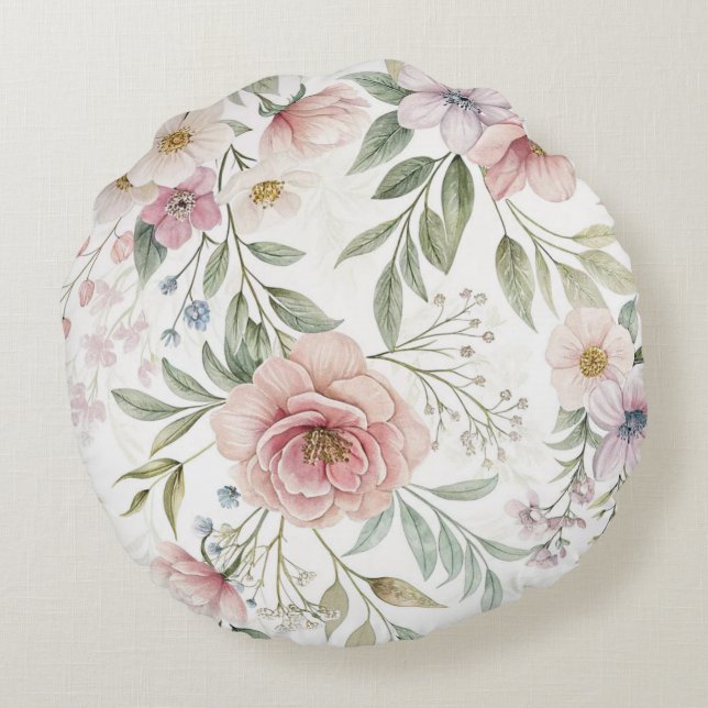 Schöne Blume Rosa Muster Rundes Kissen (Rückseite)