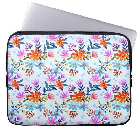 Schöne Blume und Blätter Muster Laptopschutzhülle (Vorderseite)