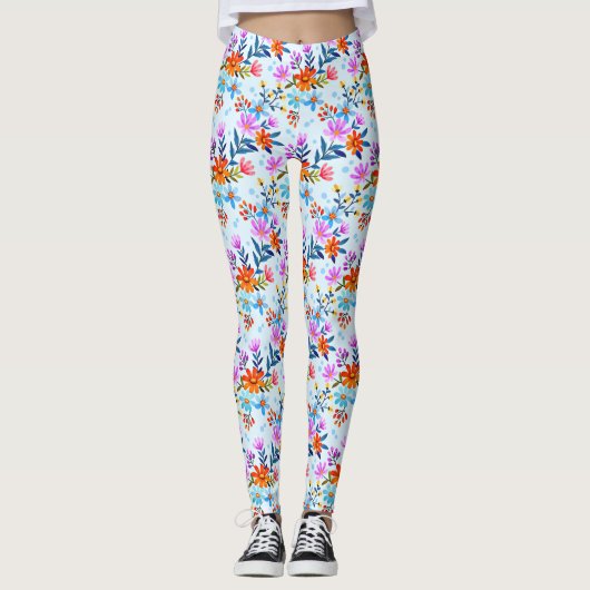 Schöne Blume und Blätter Muster Leggings (Vorderseite)