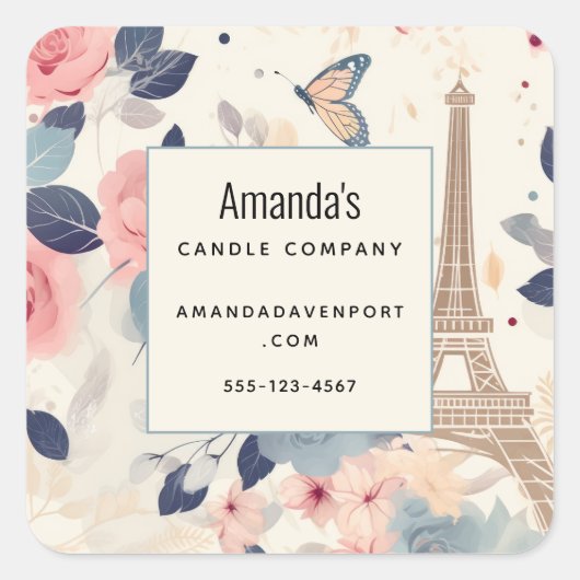 Schöne Blume und der Eiffelturm Paris Business Quadratischer Aufkleber (Vorderseite)