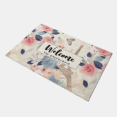 Schöne Blume und der Eiffelturm Paris Willkommen Fußmatte (Schrägansicht)