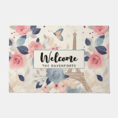 Schöne Blume und der Eiffelturm Paris Willkommen Fußmatte (Vorderseite)