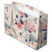 Schöne Blume und der Eiffelturm von Paris Große Geschenktüte (Rückseite Schrägansicht)