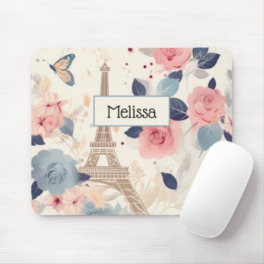 Schöne Blume und der Eiffelturm von Paris Mousepad (Mit Mouse)