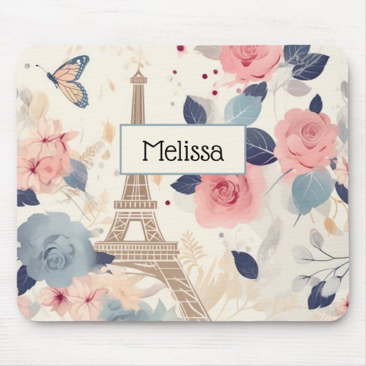 Schöne Blume und der Eiffelturm von Paris Mousepad (Vorne)