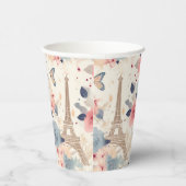 Schöne Blume und der Eiffelturm von Paris Pappbecher (Rechts)