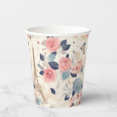 Schöne Blume und der Eiffelturm von Paris Pappbecher (Vorderseite)