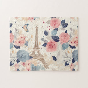 Schöne Blume und der Eiffelturm von Paris Puzzle