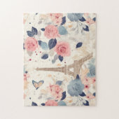 Schöne Blume und der Eiffelturm von Paris Puzzle (Vertikal)