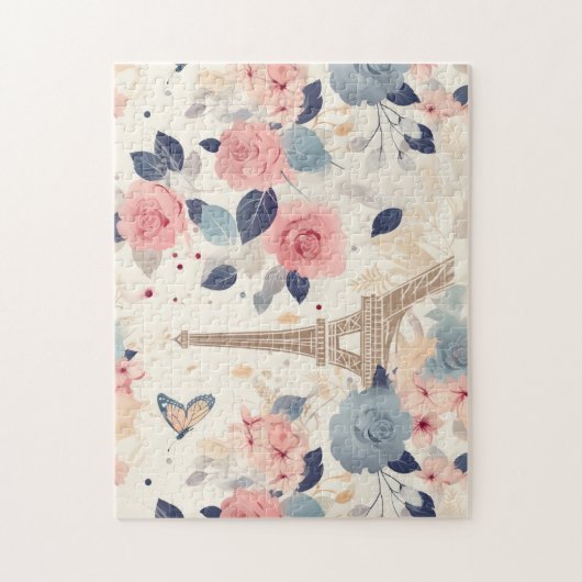 Schöne Blume und der Eiffelturm von Paris Puzzle (Vertikal)