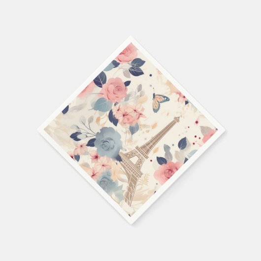 Schöne Blume und der Eiffelturm von Paris Serviette (Ecke)