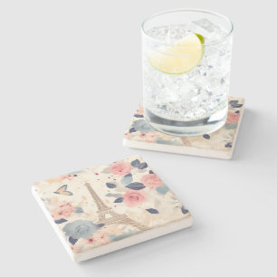 Schöne Blume und der Eiffelturm von Paris Steinuntersetzer