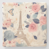 Schöne Blume und der Eiffelturm von Paris Steinuntersetzer (Vorderseite)