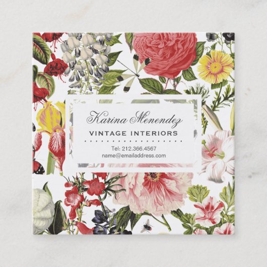 Schöne Blume und Insektengarten Quadratische Visitenkarte (Vorderseite)