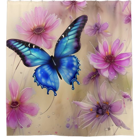 Schöne Blume und Schmetterling Duschvorhang (Vorderseite)