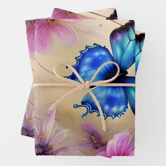 Schöne Blume und Schmetterling Geschenkpapier Set (Beispiel)