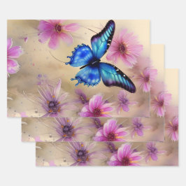Schöne Blume und Schmetterling Geschenkpapier Set