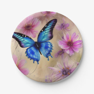 Schöne Blume und Schmetterling Pappteller
