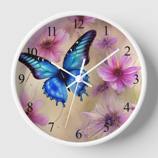 Schöne Blume und Schmetterling Uhr (Vorderseite)