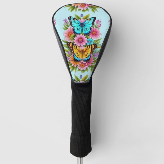 Schöne Blume und Schmetterlinge Golf Headcover (Vorderseite)