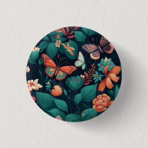 Schöne Blume und Schmetterlinge im Dschungel Button