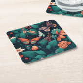 Schöne Blume und Schmetterlinge im Dschungel Rechteckiger Pappuntersetzer (angewinkelt)