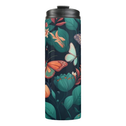 Schöne Blume und Schmetterlinge im Dschungel Thermosbecher (Vorderseite)