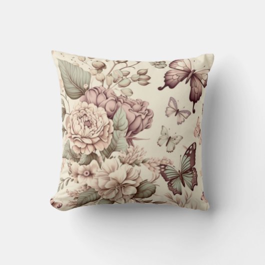 Schöne Blume und Schmetterlinge in Pastellfarben Kissen (Vorderseite)