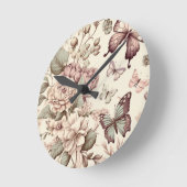 Schöne Blume und Schmetterlinge in Pastellfarben Runde Wanduhr (Winkel)
