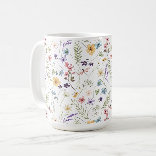 Schöne Blume und Schmetterlinge Kaffeetasse (Vorderseite Links)