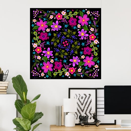 Schöne Blume von Bright Boho Pink und Periwinkle Poster (Heimbüro)
