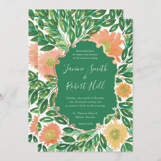 Schöne Blume Wasserfarbenmalerei Hochzeit Einladung (Vorne/Hinten)