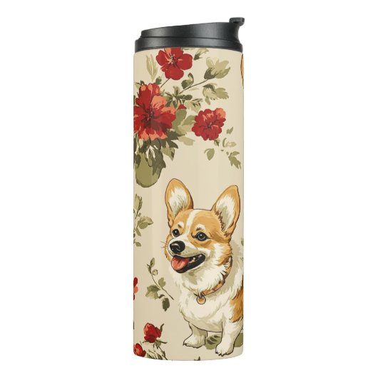 Schöne Blume Weihnachten Corgi Dog Thermosbecher (Nach links gedreht)