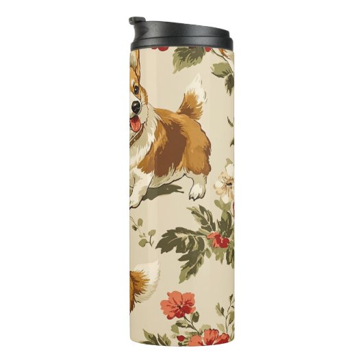 Schöne Blume Weihnachten Corgi Dog Thermosbecher (Nach rechts gedreht)