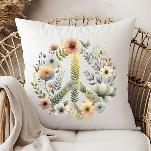 Schöne Blumen 70er Retro Friedenszeichen Kissen