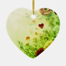 Schöne Blumen auf einem grünen Valentinstag-Baum Keramik Ornament