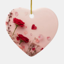 Schöne Blumen auf einem rosa Valentinstag-Baum Keramik Ornament
