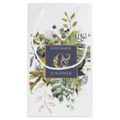 SCHÖNE Blumen Blau & Grün w Ampersand Hochzeit Kleine Geschenktüte (Rückseite)