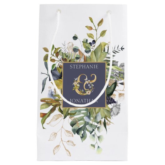 SCHÖNE Blumen Blau & Grün w Ampersand Hochzeit Kleine Geschenktüte (Vorderseite)