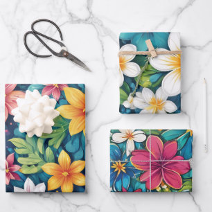 Schöne Blumen, florales Muster Geschenkpapier Set
