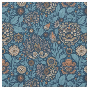 Schöne Blumen in Blau und Beige Stoff