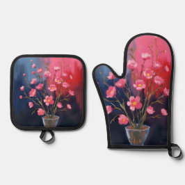 Schöne Blumen in einer Vase Ofenhandschuh & Topflappen-Set