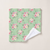 Schöne Blumen in Pastellfarben auf Hellgrün Badhandtuch Set (Waschlappen)